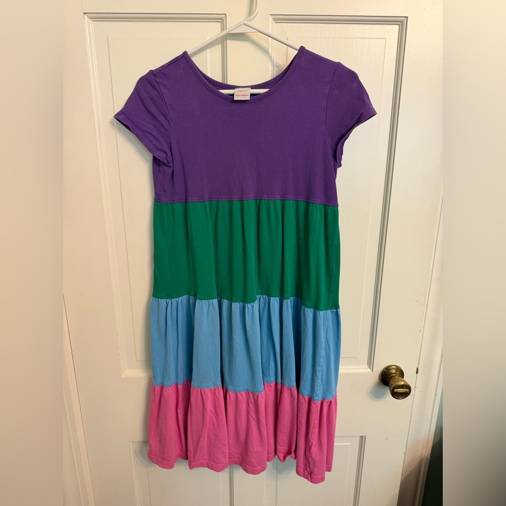 Hanna Andersson Purple Green Blue Pink Tiered Cotton Dress